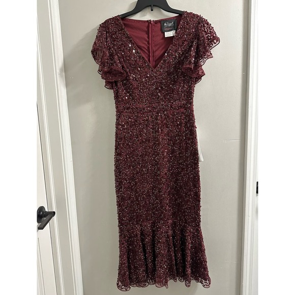 Elegant Burgundy Sequin Dress - Picture 2 of 16